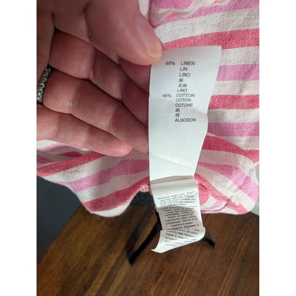 Gap Pink and White Striped Linen Cotton Blend Popover Top w/ Roll Tab Sleeves: S - Picture 10 of 11